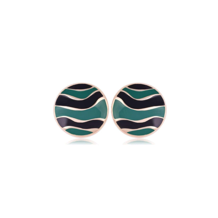 GREEN AND BLACK ENAMEL CIRCULAR EARRING - GOLD PLATED