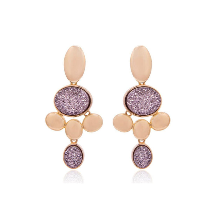 METAL DETAILS AND PLATINUM DRUSE - GRAPE CLUSTER EARRING - GOLD PLATED