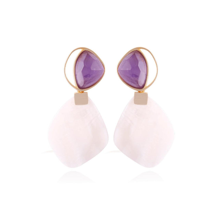 NATURAL AMETHYST STONE EARRING - GOLD PLATED