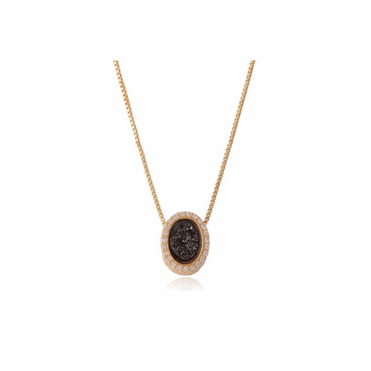 BLACK DRUSE DELICATE NECKLACE - GOLD PLATED