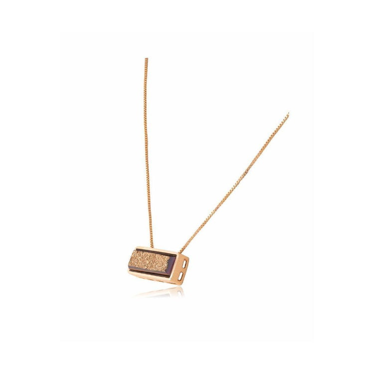 GOLD DRUSE MEDIUM RECTANGULAR NECKLACE - GOLD PLATED