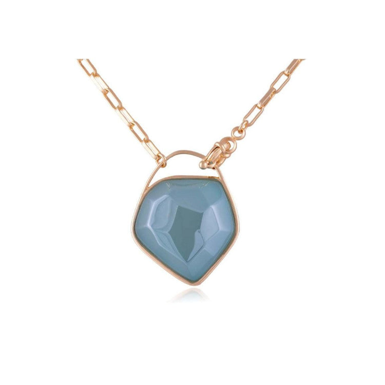 PEARLIZED SKY BLUE AGATE NECKLACE - GOLD PLATED