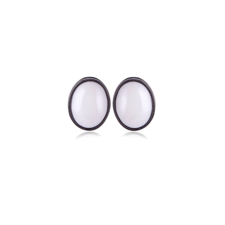 PEARLIZED PORCELAIN STONE  EARRING - BLACK RHODIUM