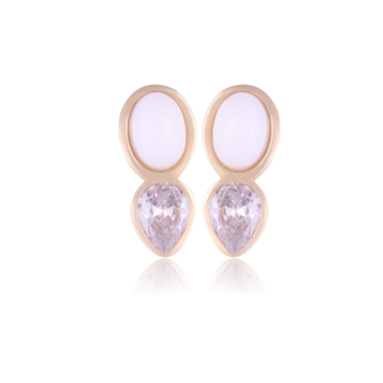 PEARLIZED PORCELAIN STONE DROP ZIRCONIA EARRING - GOLD PLATED