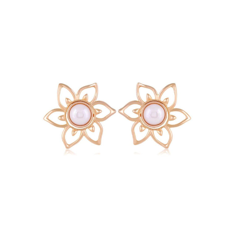 PEARLIZED PORCELAIN STONE FLORAL EARRING - GOLD PLATED