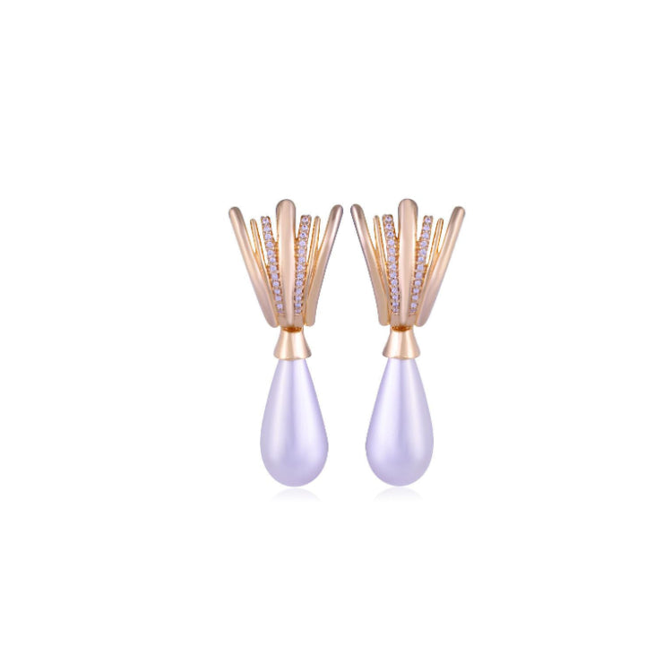 PEARL DROP PENDANT EARRING - GOLD PLATED WITH ZIRCONIA DETAILS