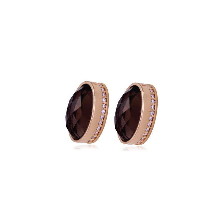 SMOKY QUARTZ - OVAL EARRING WITH ZIRCONIA DETAILS