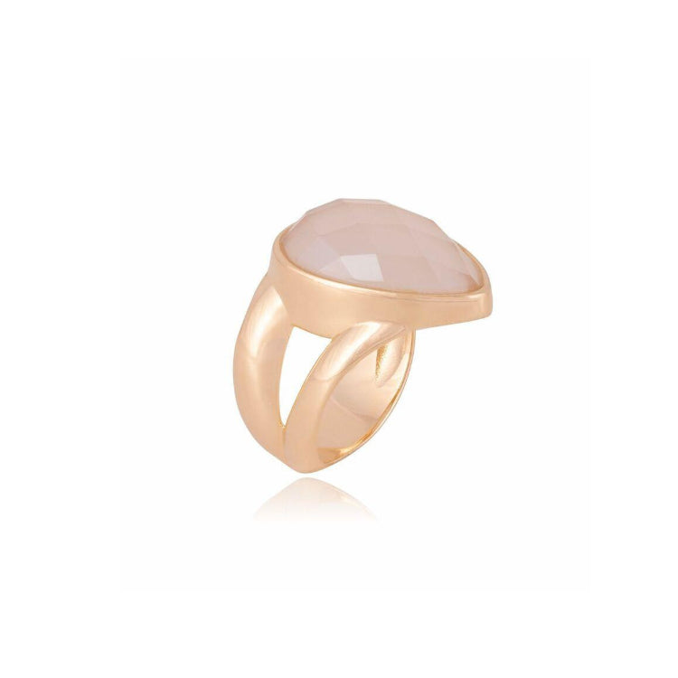 PEARLIZED MILKY QUARTZ RING - GOLD PLATED