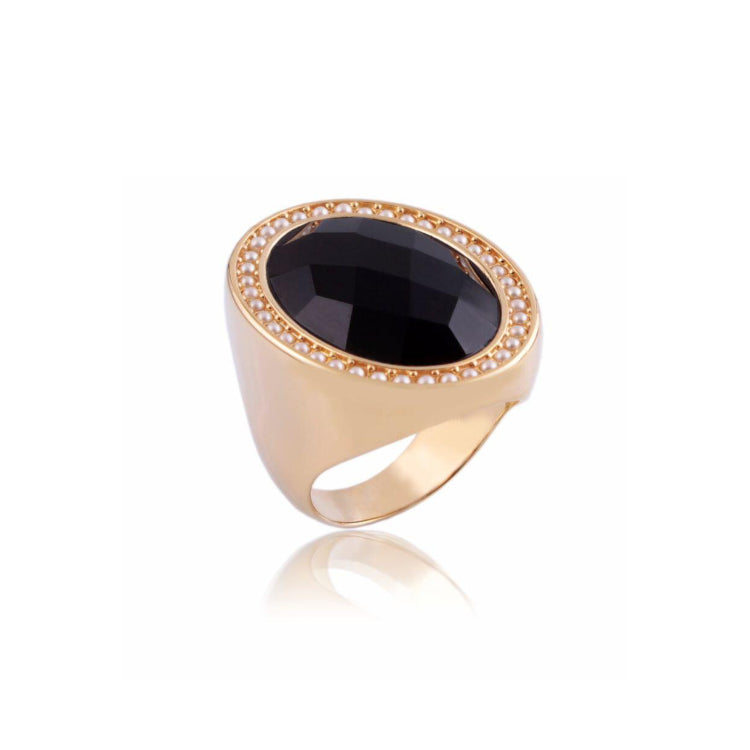 NATURAL ONIX STONE RING- GOLD PLATED