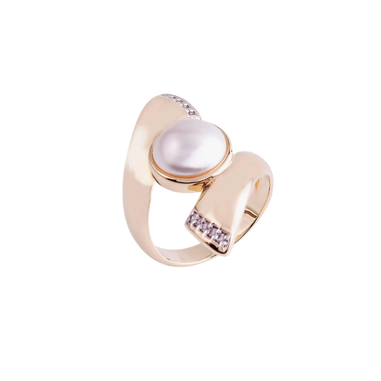 PEARL RING WITH ZIRCONIA - GOLD-PLATED ELEGANCE  | BRAINSTORM JEWELRY