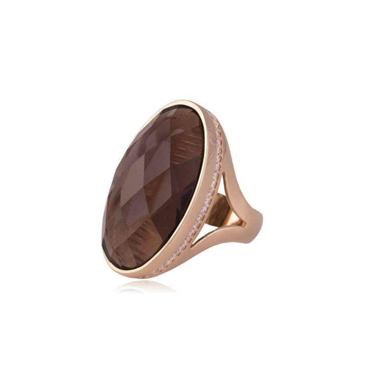 SMOKY QUARTZ STONE RING - GOLD PLATED