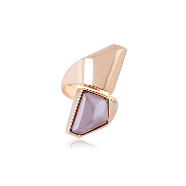 SMOKY PEARLIZED STONE RING - GOLD PLATED