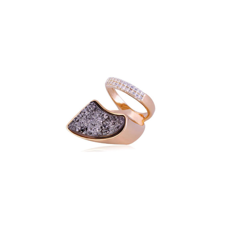 PLATINUM DRUSE STONE RING - GOLD PLATED