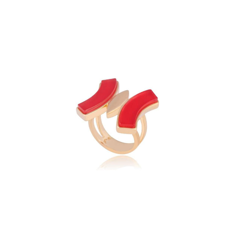 RED QUARTZ STONE RING - GOLD PLATED