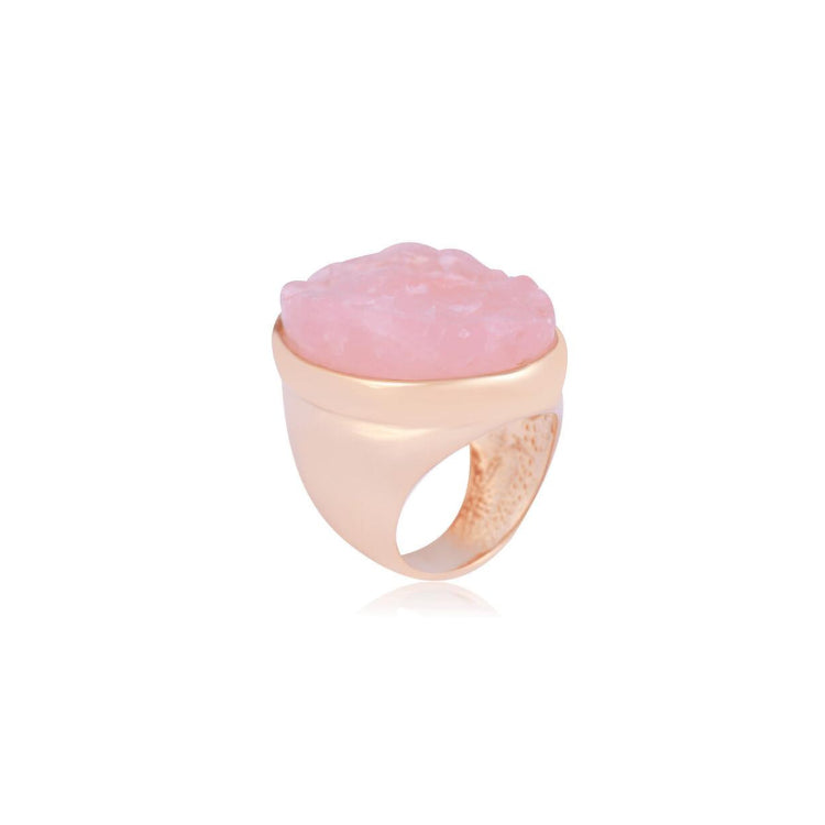 ROUGH NATURAL STONE ROSE QUARTZ RING - GOLD PLATED  | BRAINSTORM JEWELRY