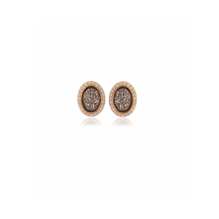 PLATINUM DRUSE STONE EARRING - GOLD PLATED