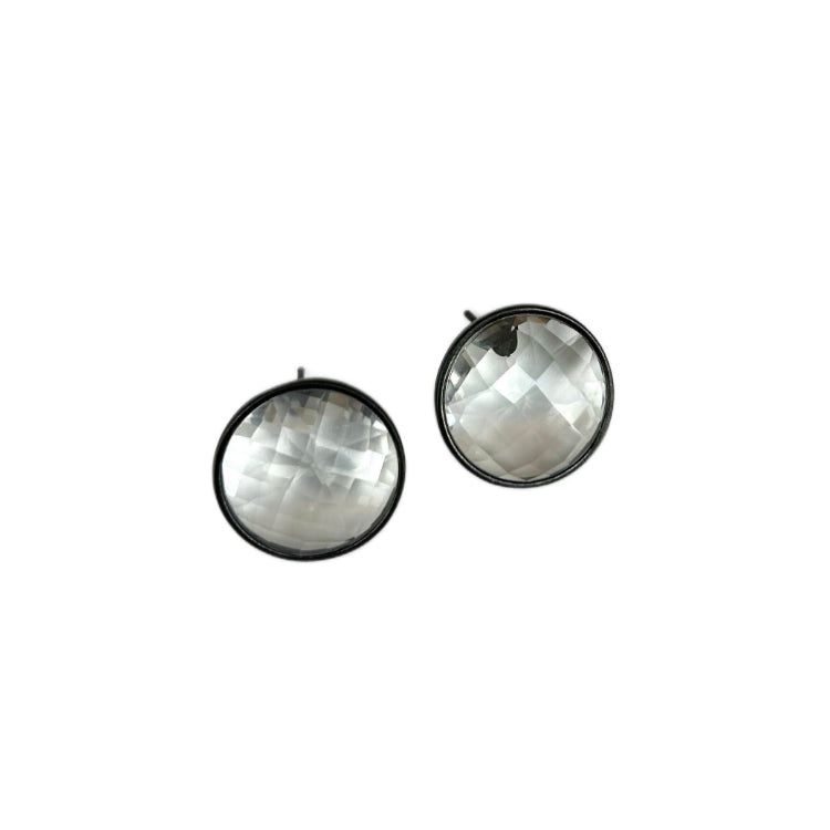 ROCK CRYSTAL POINT OF LIGHT EARRING - BLACK RHODIUM