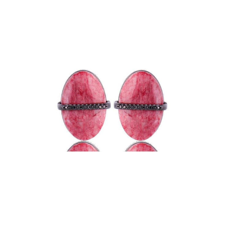 RED FELDSPAR STONE EARRING - BLACK RHODIUM