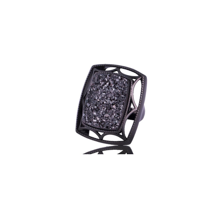 BLACK DRUSE STONE RING - BLACK RHODIUM