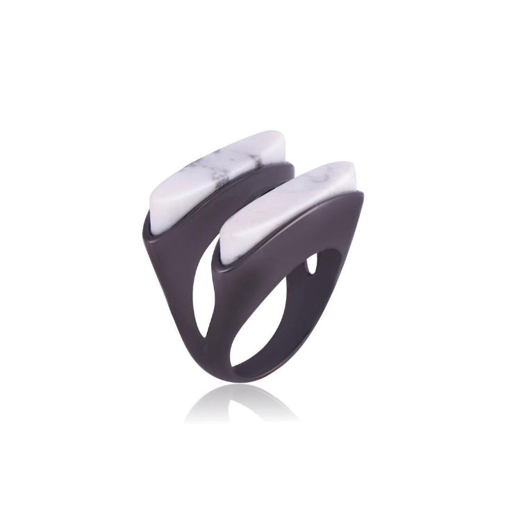 WHITE HAULITE RING - BLACK RHODIUM