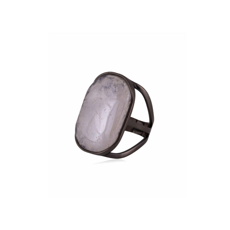 ROCK CRYSTAL RING - BLACK RHODIUM