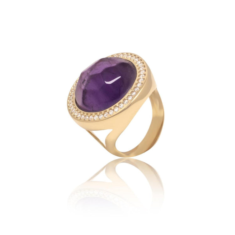 AMETHYST AND ZIRCONIA RING - GOLD PLATED