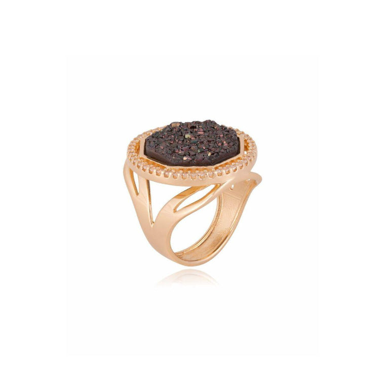 BLACK DRUSE RING - GOLD PLATED