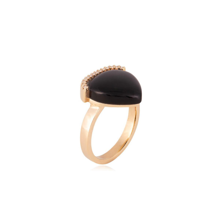 BLACK OBSIDIAN HEART RING - GOLD PLATED