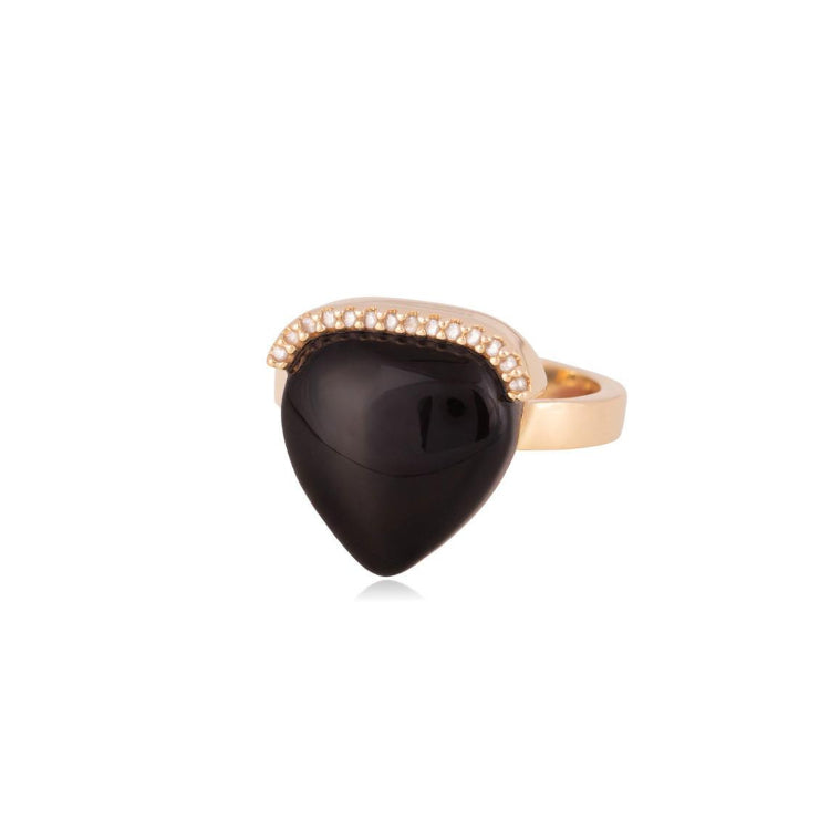 BLACK OBSIDIAN HEART RING - GOLD PLATED