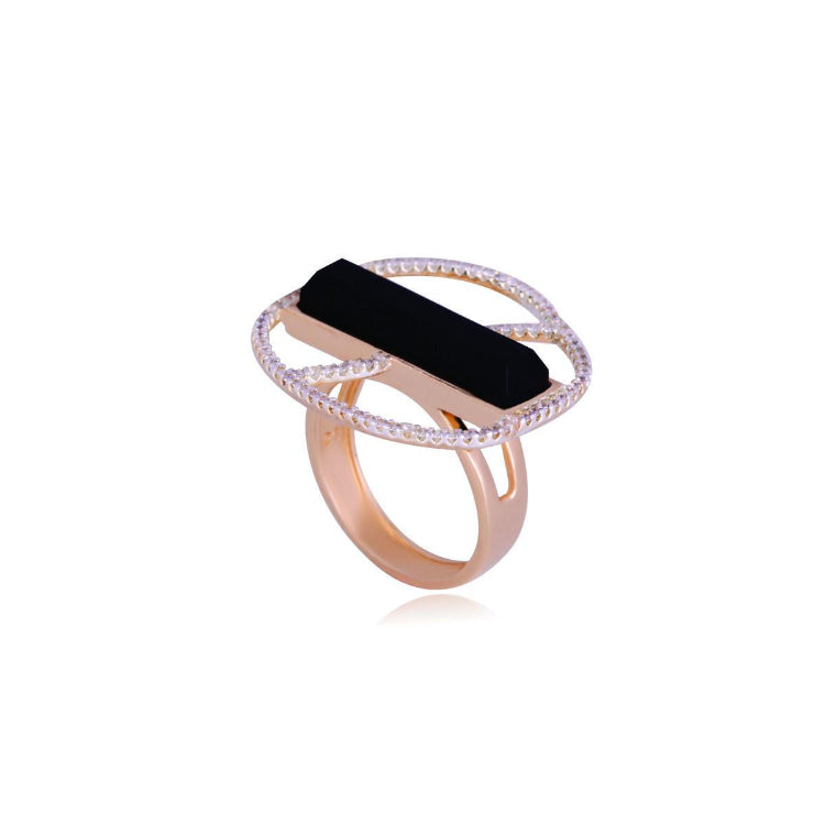 BLACK OBSIDIAN STONE RING - GOLD PLATED -