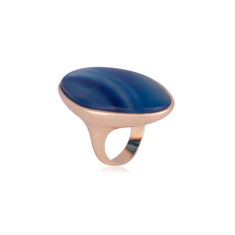 RING - GOLD PLATED - BLUE AGATE STONE WITH BIC STRIPES