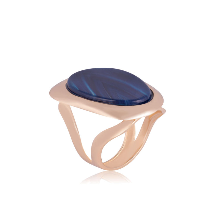 BLUE BIC AGATE STONE RING - GOLD PLATED