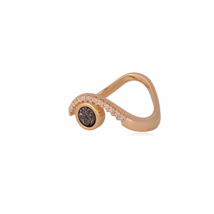 BLACK DRUSE RING - GOLD PLATED