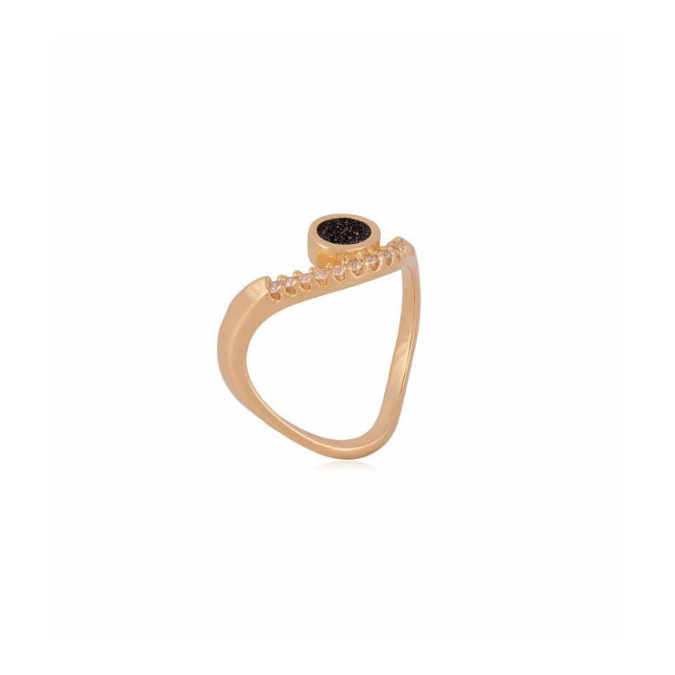 BLACK DRUSE RING - GOLD PLATED