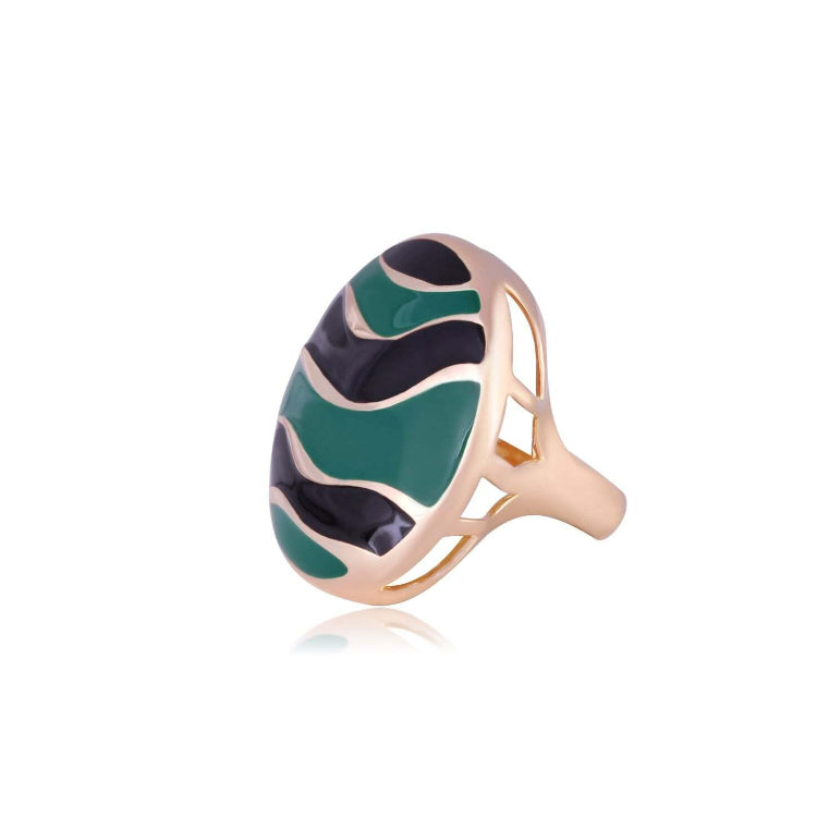 GREEN AND BLACK ENAMEL RING - GOLD PLATED