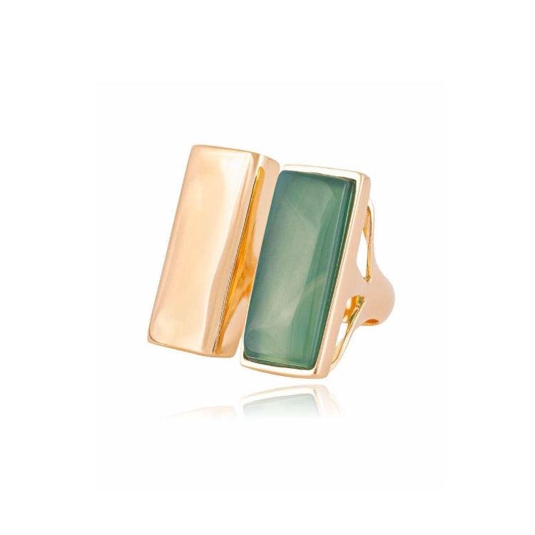 GREEN AGATE RING - GOLD PLATED