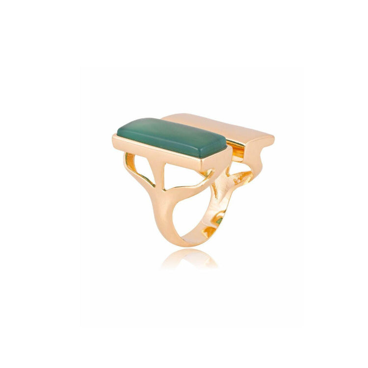 GREEN AGATE RING - GOLD PLATED