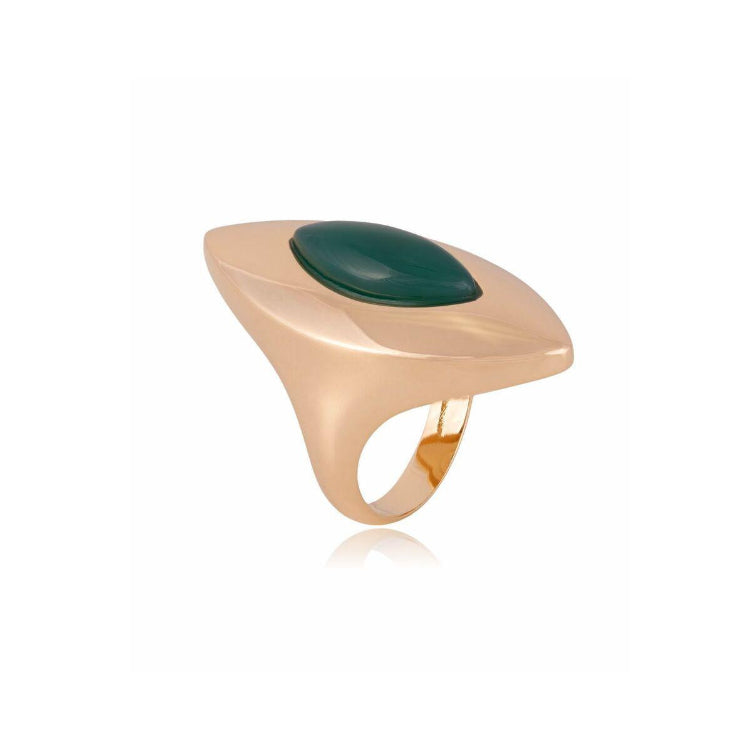 GREEN AGATE RING - GOLD PLATED