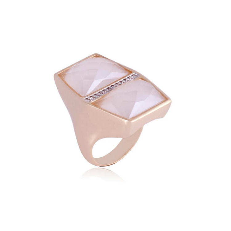 PEARLIZED MILKY QUARTZ STONE RING - GOLD PLATED