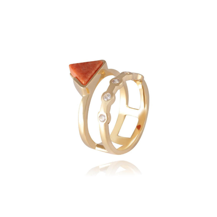 ORANGE FELDSPAR STONE RING - GOLD PLATED