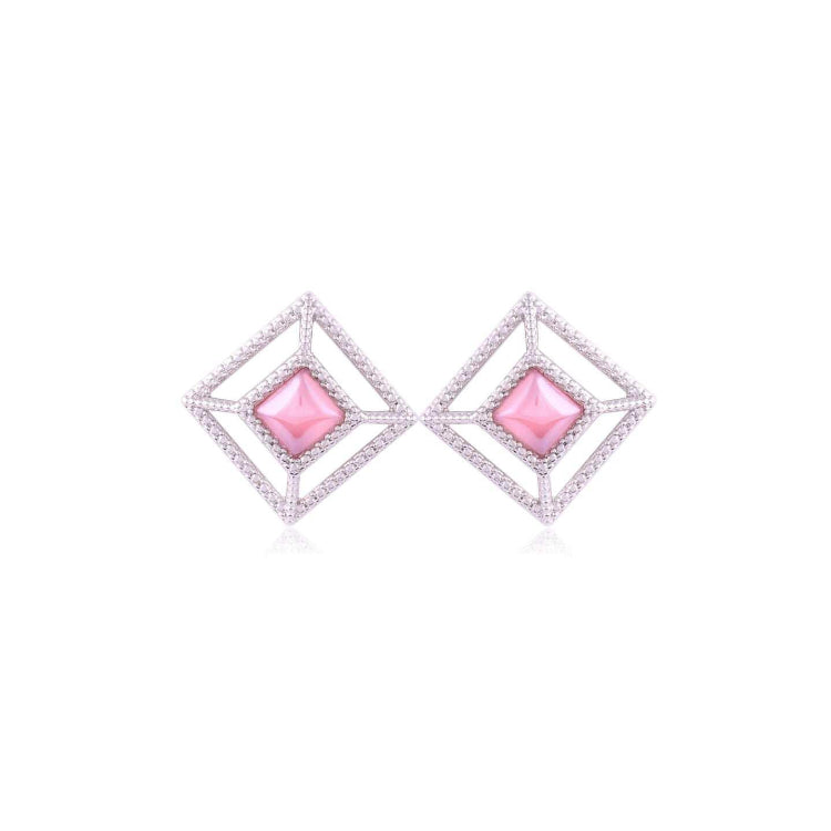 Pink Cassis Quartz and Zirconia - EARRING - WHITE GOLD