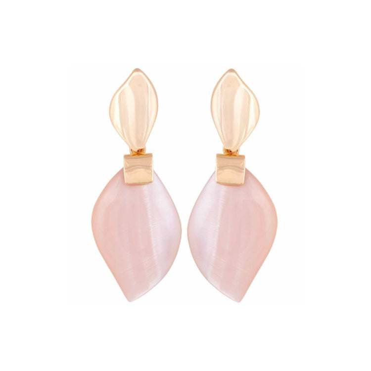 MOTHER OF PEARL PINK LEAF EARRING - GOLD PLATED  | BRAINSTORM JEWELRY