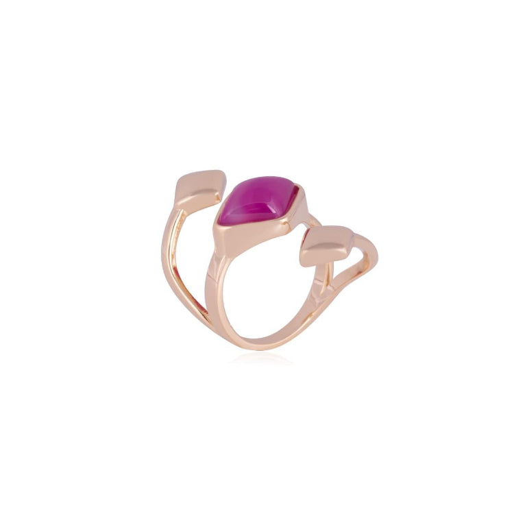 RING - GOLD PLATED - STRIPED PINK AGATE STONE