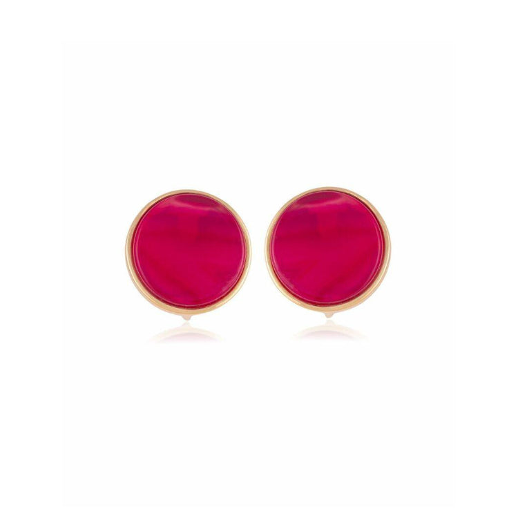 PINK STRIPED AGATE - ROUND EARRING - GOLD PLATED