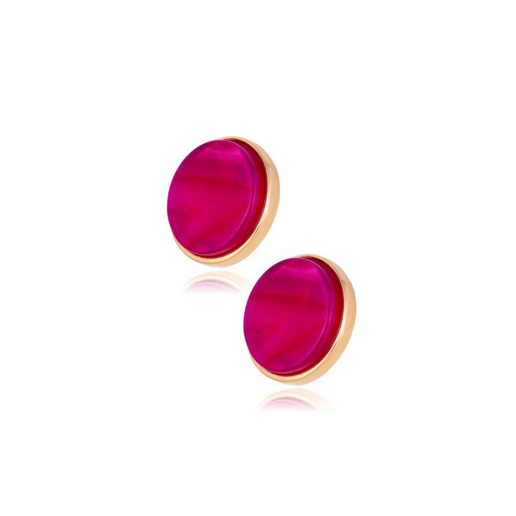 PINK STRIPED AGATE - ROUND EARRING - GOLD PLATED