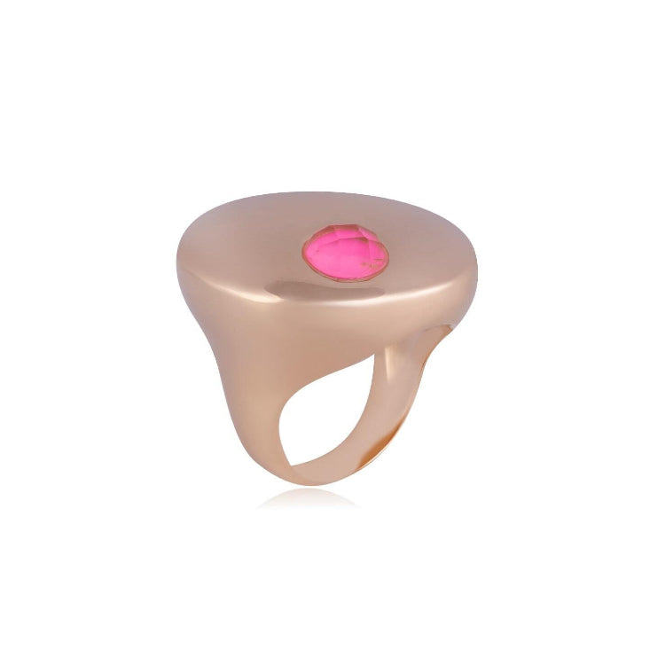 RING - GOLD PLATED - NEON PINK CRYSTAL STONE