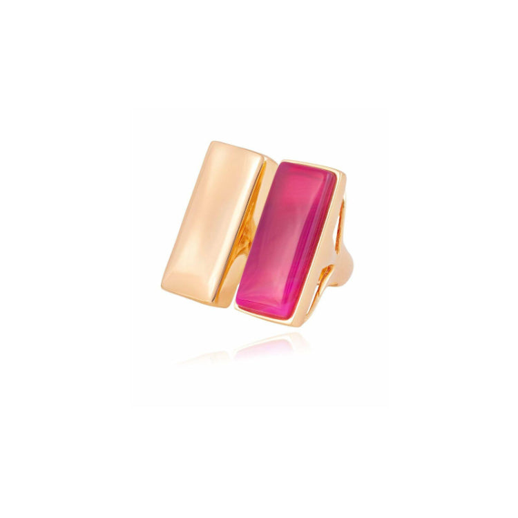 RING - GOLD PLATED - PINK AGATE