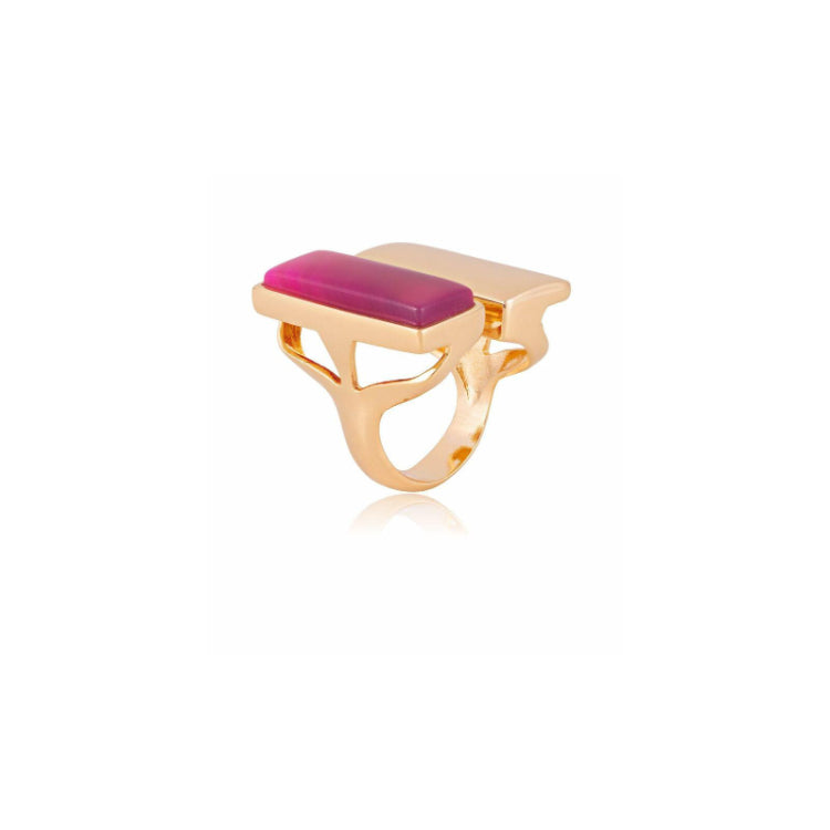 RING - GOLD PLATED - PINK AGATE