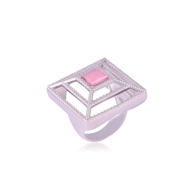 WHITE GOLD PLATED WHITE RHODIUM DETAILS RING  - PEARLIZED PINK CASSIS  | BRAINSTORM JEWELRY