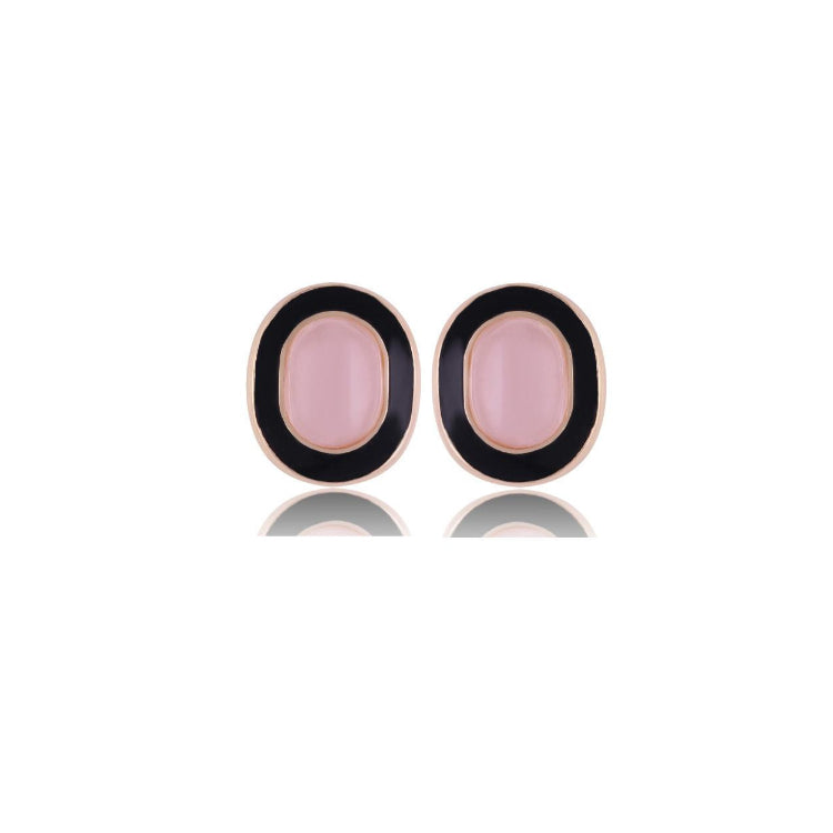 ROSE QUARTZ WITH RESIN DETAIL - MEDIUM-SIZED EARRING - GOLD PLATED